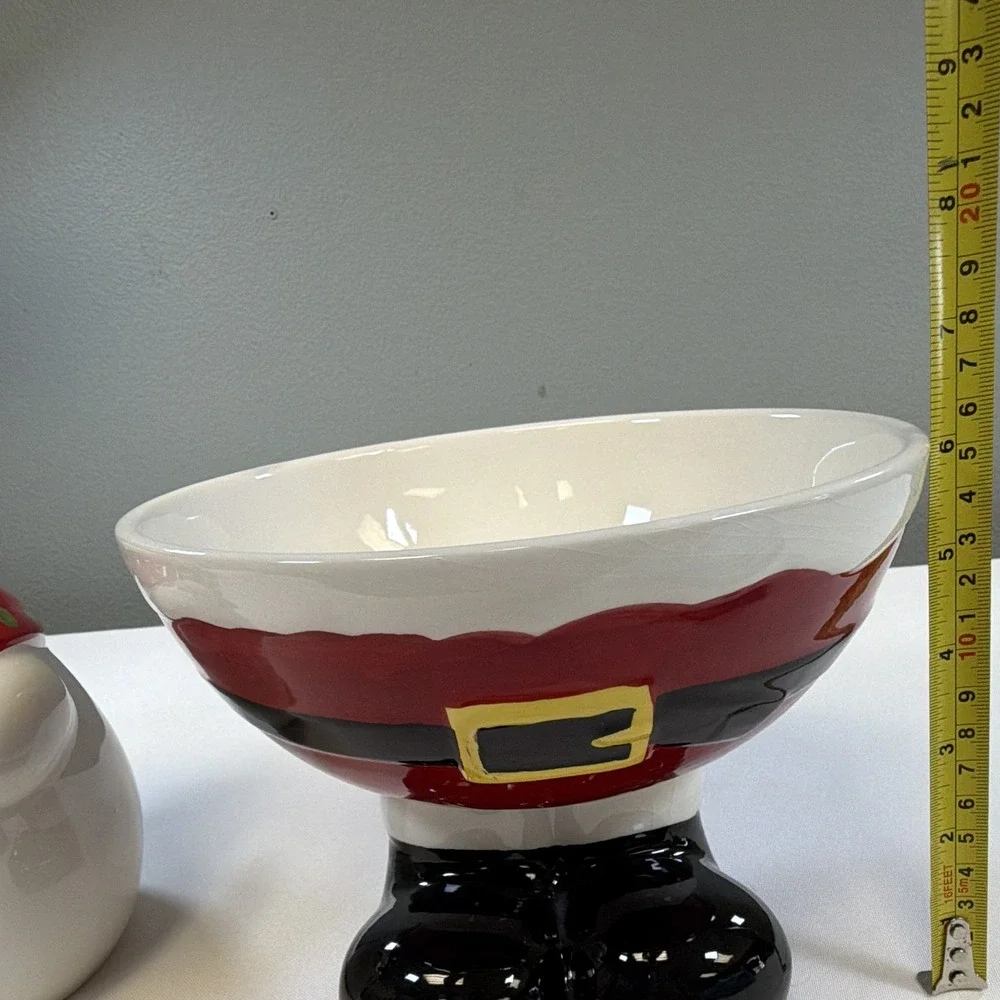 Sleigh Bell Bistro Christmas Ceramic Lot Snowman Cookie Jar Santa Pants Bowl